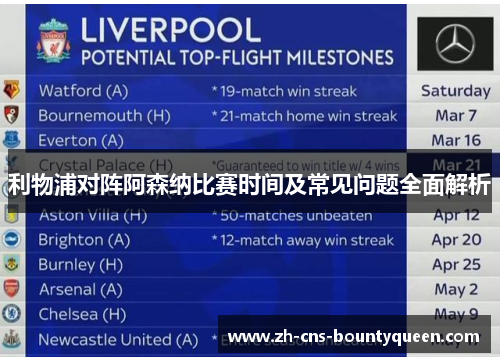 利物浦对阵阿森纳比赛时间及常见问题全面解析 利物浦对阵阿森纳比赛时间及常见问题全面解析
