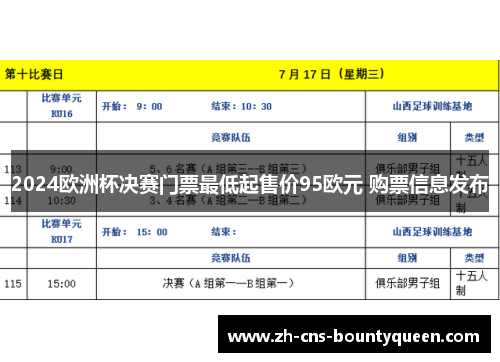 2024欧洲杯决赛门票最低起售价95欧元 购票信息发布